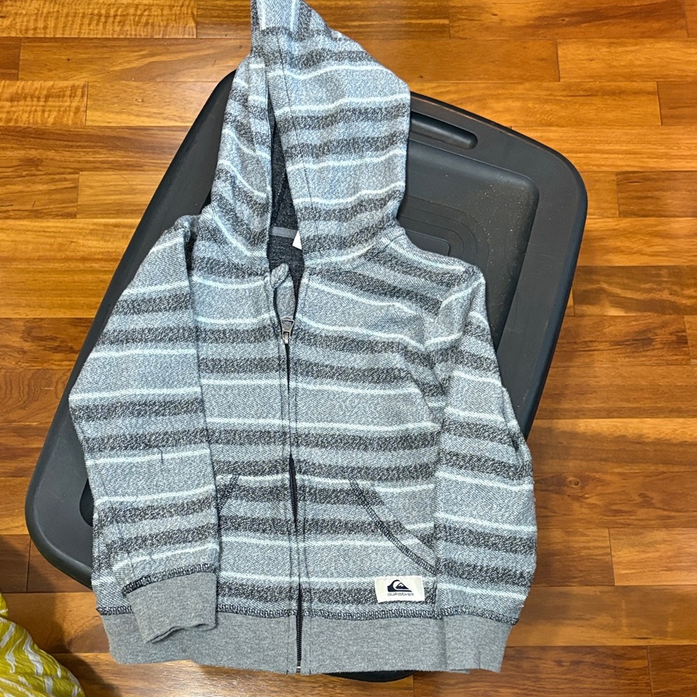 Quiksilver Gray and White Striped Hoodie